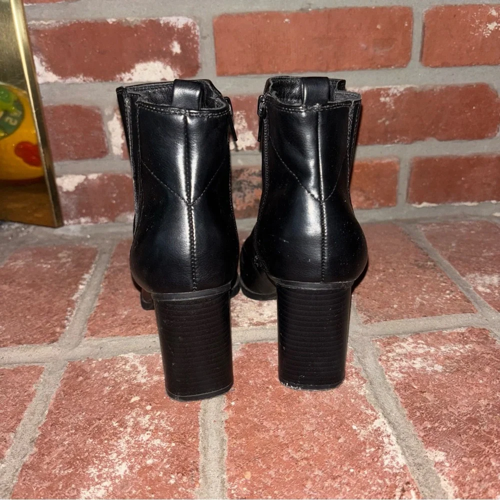 Indigo Black Leather Zip Ankle Boots with Block Heel